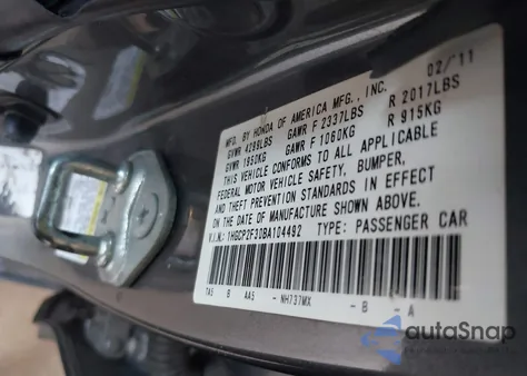 2011 Honda Accord 2.4 Lx from USA, damaged, VIN 1HGCP2F30BA104492